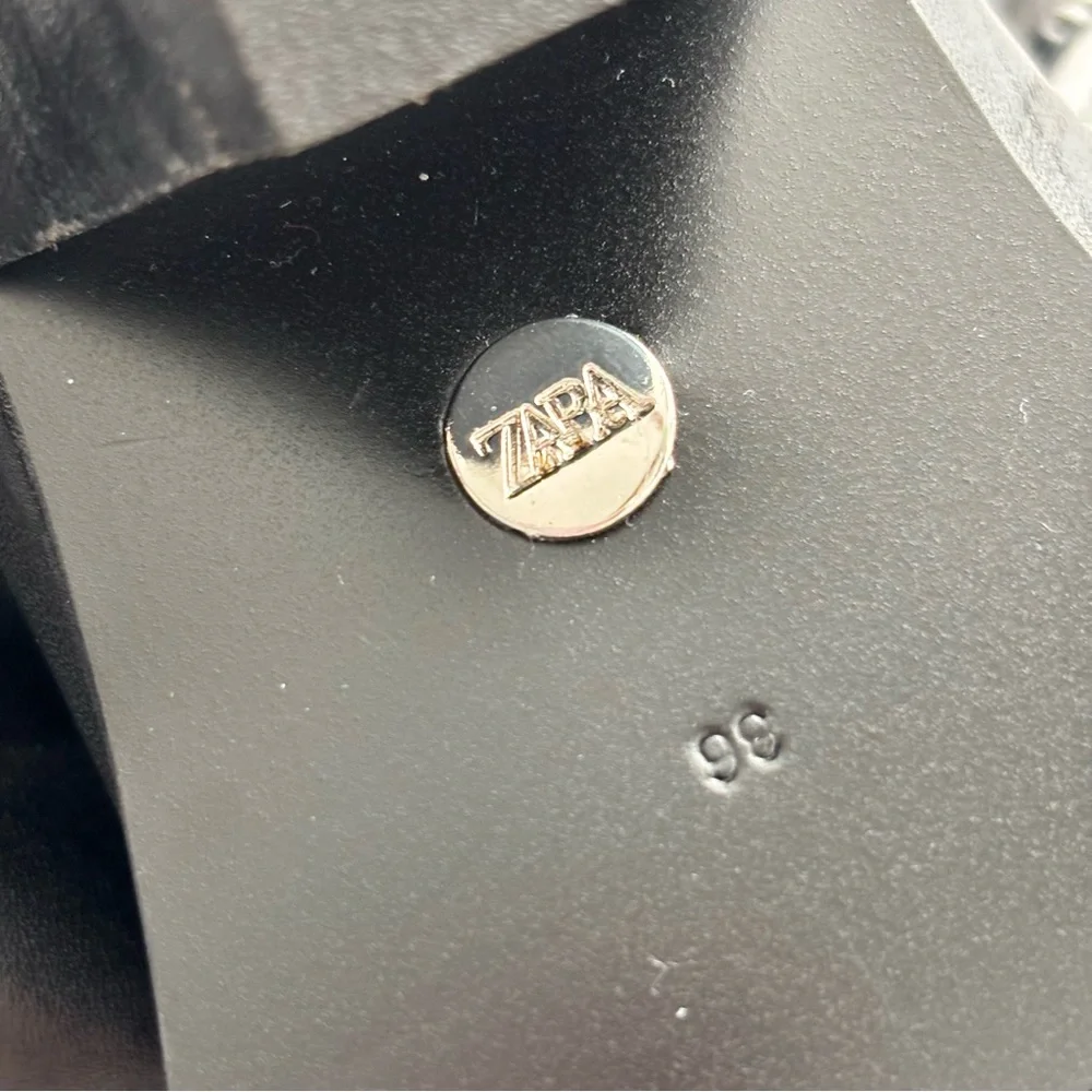 ZARA Black Leather Pointy Toe Western-Style Ankle Bootie--6 - Picture 12 of 15